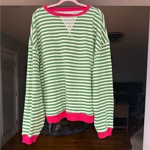 NWT FREE PEOPLE Green and White Striped CAMDEN with PINK Accents